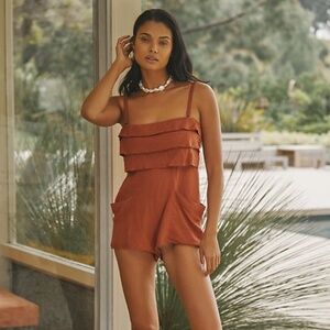 Brand New By Anthropologie Strapless Linen Romper